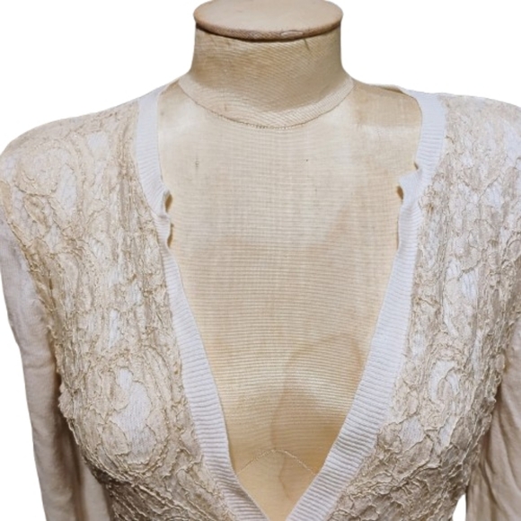 Cache Vintage Ivory Lace Overlay Cardigan Sweater Women’s S Cottagecore - Picture 2 of 8